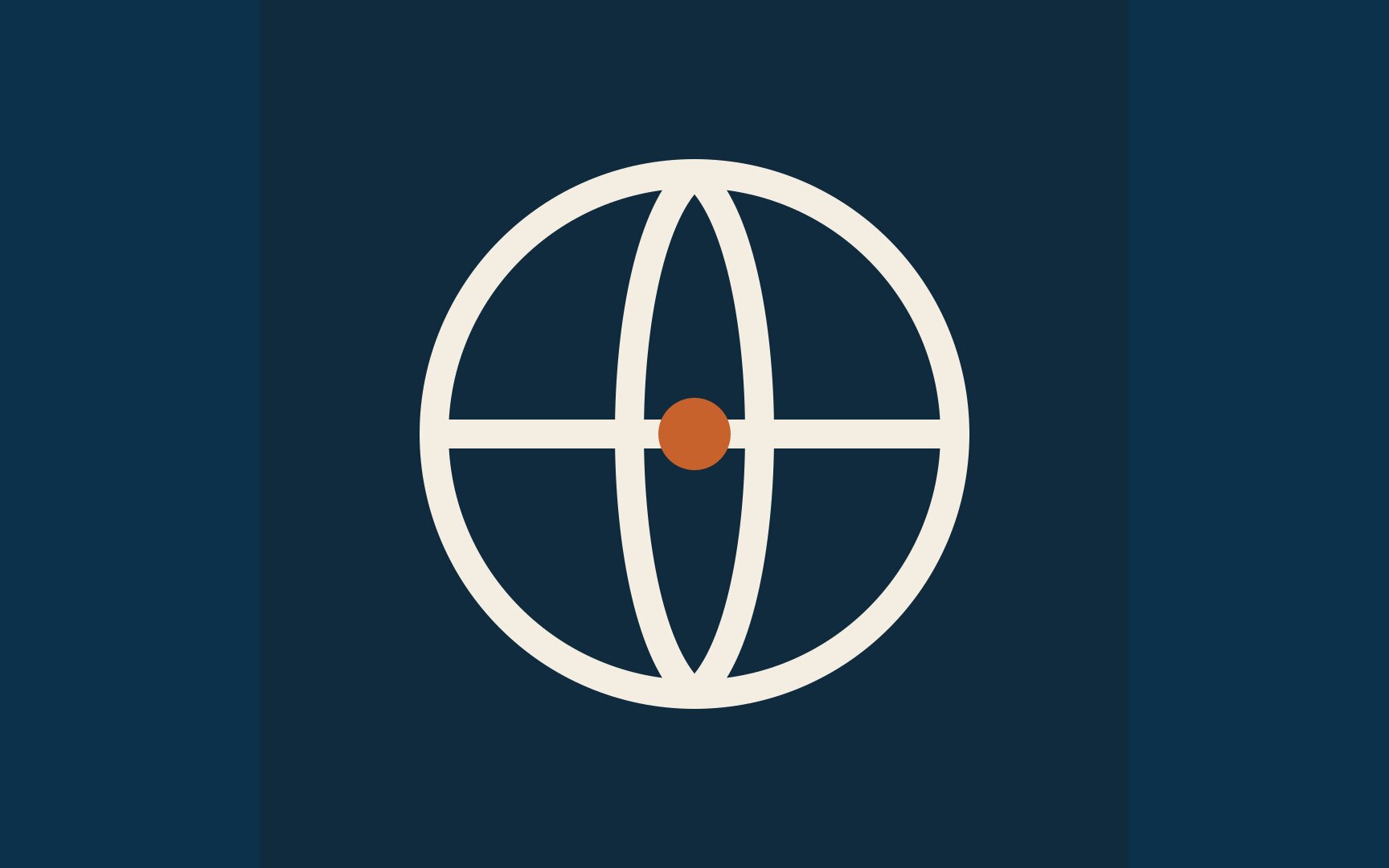 Meridian Explorer globe brandmark in cream and orange on a deep blue background
